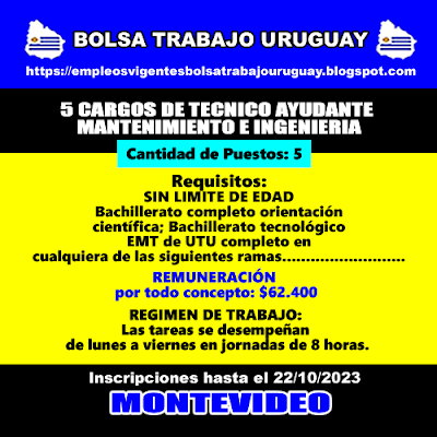 5 CARGOS DE TECNICO AYUDANTE MANTENIMIENTO E INGENIERIA 5 CARGOS DE TECNICO AYUDANTE MANTENIMIENTO E INGENIERIA