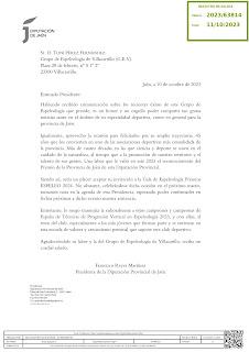 Recibimos carta de felicitación del Presidente de Diputación de Jaén