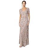 Maya Deluxe Vestido Largo de Lentejuelas Adornado para Mujer, Manga, Cuello en V, Cintura Imperio, Corte Brillante, para graduación, Boda Dama de Honor, Rubor Taupe, 38 EU