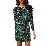Tomayth Mujer Otoño Elegante Mini Vestido Ajustado de Moda Lentejuela Manga larga V Profunda Vestido Cortas Vestido de Cóctel (M, Verde)