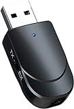 Adaptador Bluetooth 5.0, USB Bluetooth Transmisor Receptor 2-en-1 con 3.5mm Cable de Audio, para PC/TV/Auriculares/Altavoces/Radio, Plug & Play - Negro