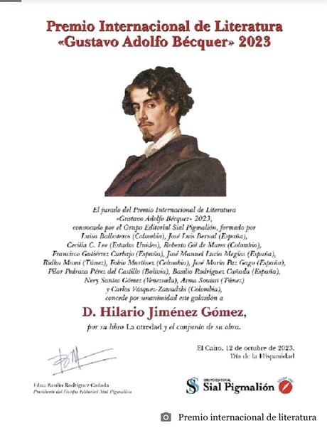 Premio Internacional de literatura Gustavo Adolfo Bécquer 2023, para el profesor y poeta Hilario Jiménez Gómez.