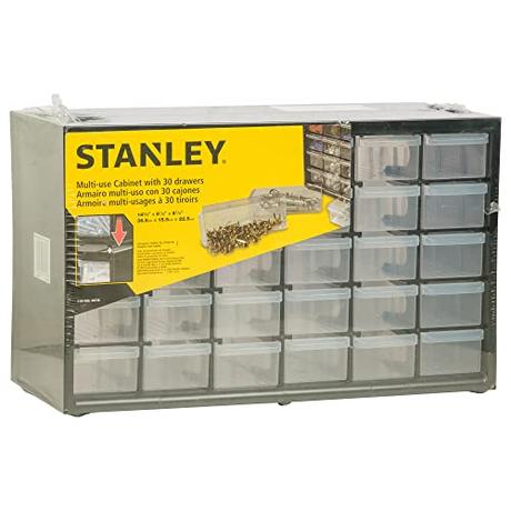 STANLEY 1-93-980, Organizador de 5 niveles de 30 cajones, Marco de polipropileno de alta densidad, Cajones blandos transparentes, Apilable, 36.5 x 15.5 x 22.5 cm