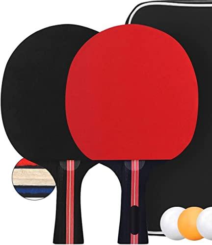 PIQIUQIU Raquetas de Tenis de Mesa, 2 Raquetas de Ping Pong Profesional, 3 Pelotas de Tenis de Mesa, Color Aleatorio
