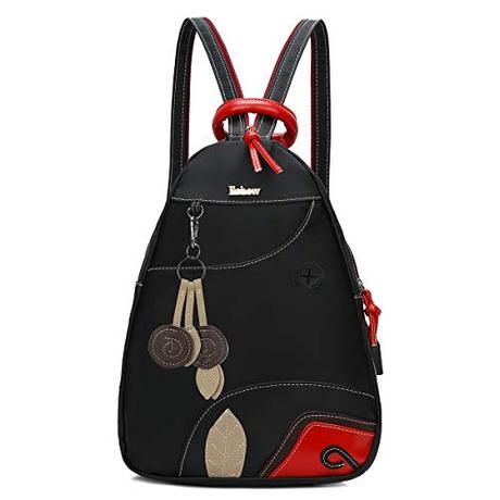 Eshow Mochila Bolso Bandolera Negro para Mujeres y Chicas de Nylon Viaje Casual Escolares Moda