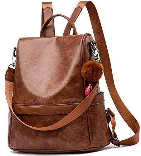 Anti-robo Mujer Mochila de Cuero de pu mochila de Bolsa de mano Mochilas Casual Bolsa de viaje Messenger Bag Backpack (marrón)