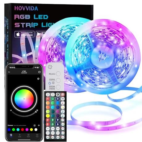 HOVVIDA Tira LED 10M, RGB 5050 Luces LED, 30 LED/Metro, APP y Mando a distancia, 300 LED, Modo de Música, Modo de Temporización, LED para Habitación, Sala, Cocina, Dormitorio, Bar, Fiesta
