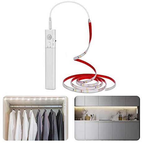 LUXJET Tira de luces LED de 6000 K, luz blanca fría, funciona con pilas, 1,5 m, flexible, iluminación para interior, hogar, cocina, armario [Clase de eficiencia energética A+]