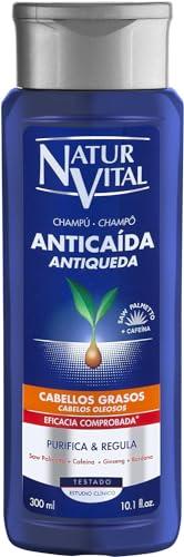 NaturVital - Champú Anticaída para Pelo Graso, Sin Parabenos ni Siliconas, Previene la Caída del Cabello, Champú Natural Fortificante, para Hombres y Mujeres, 300ml