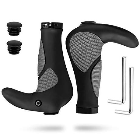 Simpeak Puños Bicicleta Puños Scooter Montaña Bici MTB Mangos de Goma Antideslizantes con Mango Corto Bicicleta de Piezas de Bicicleta de Scooter montaña (Negro+Gris 1 Pare)