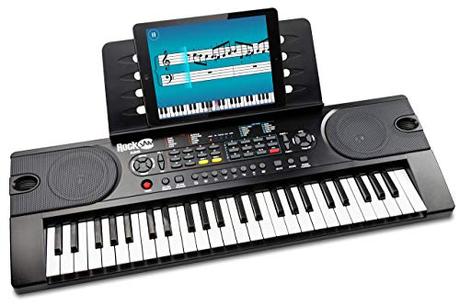 RockJam Piano RockJam con teclado de 49 teclas con fuente de alimentación, atril para partituras, pegatinas para notas de piano y lecciones de piano simple.