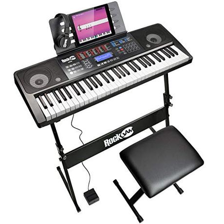 Rockjam Kit de teclado de piano digital 6.1, auriculares, soporte, banco, pedal de sustain y aplicación Simply Piano