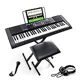 Alesis Melody 61 - Teclado de piano electrico para principiantes con altavoces, soporte, banqueta, auriculares, micrófono, atril, 300 sonidos y lecciones de música