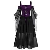 riou Vestidos Medievales Para Mujer Tallas Grandes Halloween Tallas Grandes Gótico Vestido de Noche con Ribete Encaje Disfraces Originales Fiesta Cosplay Disfraz para Carnaval