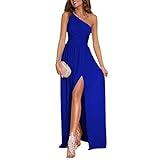BDCUYAHSKL Nuevo Sexy Color SóLido Un Hombro Hollow Halter Cintura Alta Hendidura Maxi Vestido De Mujer, Blue, M