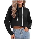 NUSGEAR 2023 Sudadera con Capucha Mujer Moda Manga Larga Casual Color sólido Suelto Sudaderas Corto Jersey Otoño Primavera Tops Tumblr Cómodo Fiesta Basic Suéter Deportiva pulóver cordón