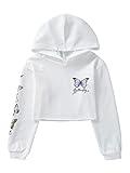 dPois Sudadera con Capucha Casual para Niña Sudadera con Estampado Mariposa Chándal Top Deportivo Camiseta Manga Larga Elegante Chica Blanco 9-10 años