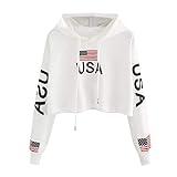 Sudaderas Cortas Adolescentes Chicas - Invierno Mujer Manga Larga Sudaderas con Capucha, Carta Brooklyn en el Pecho (Blanco - USA, Medium)