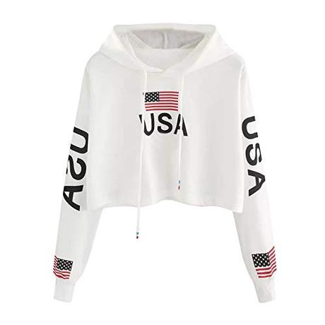 Sudaderas Cortas Adolescentes Chicas - Invierno Mujer Manga Larga Sudaderas con Capucha, Carta Brooklyn en el Pecho (Blanco - USA, Medium)