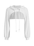 GORGLITTER Sudadera con capucha para mujer, muy corta, de manga larga, cuello redondo, con capucha, Blanco, L