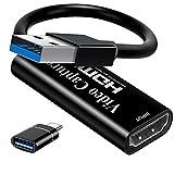 Papeaso 4K HDMI a USB capturadora Video, Full HD 1080p, Captura de Videojuegos para edición de vídeo/Juegos/transmisión/enseñanza en línea(Negro)