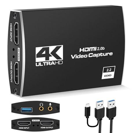Game Capture Card,4K USB 3.0 HDMI Video Capture Card con micrófono y HDMI Loop-Out, Capture Card 1080P 60FPS para Streaming, Compatible con PS5/PS4//Teléfono