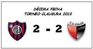 San Lorenzo:2 - Colón:2 (10° Fecha)