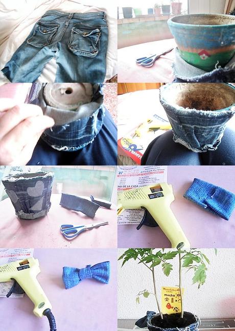 Diy: La maceta forrada con unos vaqueros de Mer. Paso a paso