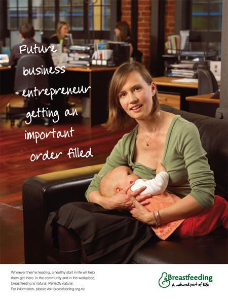 Póster de una campaña de promoción de la lactancia materna en Nueva Zelanda