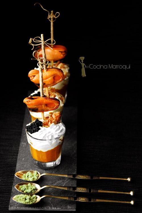 Cóctel de bouzrougs con mazapán de albahaca