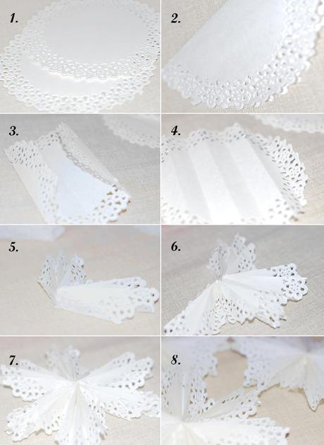 DIY. Copos de nieve con blondas/Doily snowflakes