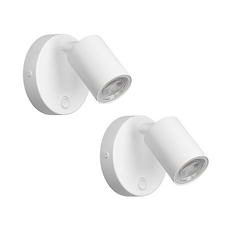 Klighten 2 piezas Lámpara de pared Interior, Blanco GU10 Foco, Apliques Pared Orientable, Focos 350° Aplique de Pared Con interruptor, Aluminio Luz de Pared, para Salón Dormitorio, Sin Bulbos