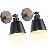 TOKIUS 2 Piezas Aplique de Pared Moderno, Lámparas de Pared para Dormitorio E27 Iluminación Interior Luz de Pared Simple en Madera y Metal Ajustable Lámparas para Salón Pasillo (Negro)