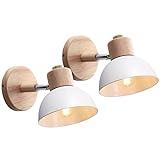iDEGU 2 Piezas Lámparas de Techo Moderno, Lámparas de Pared para Dormitorio Simple E27 Iluminación Interior Luz de Pared en Madera Hierro Ajustable Lámparas para Pasillo Sala de Estar (Blanco)