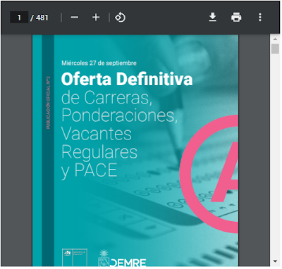 Se comparte publicación del DEMRE sobre Oferta Definitiva de Carreras, Ponderaciones, Vacantes Regulares y PACE - Proceso 2024.