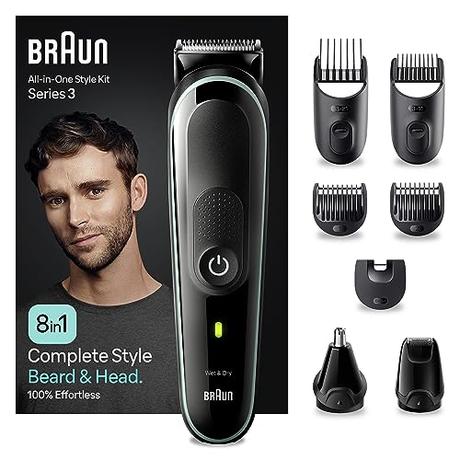 Braun Recortadora de Barba Series 3, Máquina Cortar Pelo, Cortapelos Hombre Kit 8 En 1 Para Barba, Pelo y Mucho Más, MGK3441