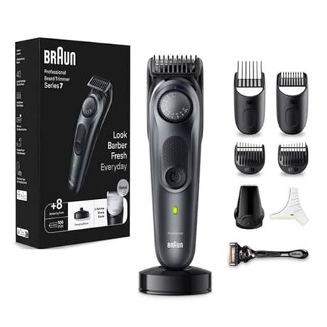Braun Recortadora de Barba Series 7, Máquina Cortar Pelo, Cortapelos Hombre con ProBlade, 40 Ajustes de longitud, Base de Carga, Funda de viaje y 100 Min Autonomía, Series 7 BT7441, Negro