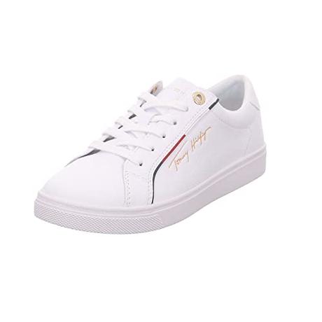 Tommy Hilfiger Mujer Sneaker Suela Cupsole Tommy Signature Zapatillas, Blanco (White), 38 EU