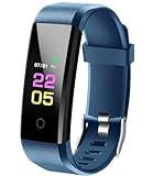 Rastreador de Fitness con pulsómetro, IP67 Resistente al Agua, Pulsera de Fitness, Monitor de Actividad, Monitor de sueño, podómetro, Reloj Inteligente para niños, Mujeres y Hombres (Blue)