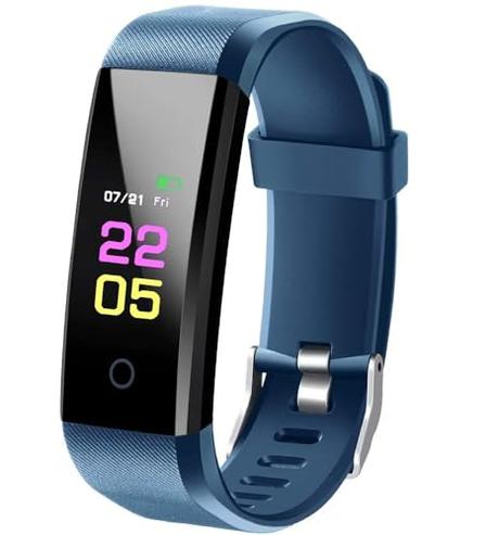 Rastreador de Fitness con pulsómetro, IP67 Resistente al Agua, Pulsera de Fitness, Monitor de Actividad, Monitor de sueño, podómetro, Reloj Inteligente para niños, Mujeres y Hombres (Blue)