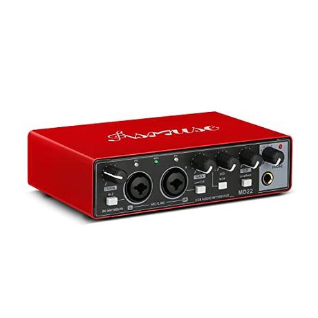 Asmuse Interfaz de audio USB Tarjeta de Sonido 24 bits/192 kHz Mezclador de Audio con Puertos XLR/TSR/TS,Preamplificador Alimentación fantasma,Conector USB-C