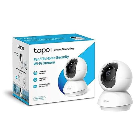 TP-Link TAPO C200 - Cámara IP WiFi 360° Cámara de Vigilancia FHD 1080p,Visión nocturna, Notificaciones en tiempo real, Admite tarjeta SD,Detección de movimiento,Control Remoto,Compatible con Alexa