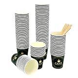 Genérico Pack 100 vasos desechables de cartón para café con paletinas de madera (120ML - SIN TAPA)