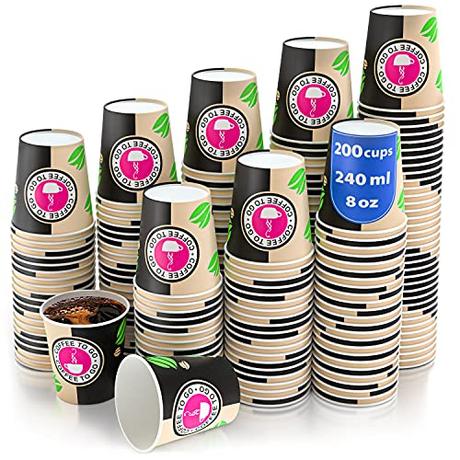 200 Vasos Desechables de Café Para Llevar - Vasos Carton 240 ml para Servir el Café, el Té, Bebidas Calientes y Frías