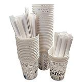 100 Vasos Desechables Café de Papel Cartón de 200 ml, Vasos Resistentes y Elegantes para Bebidas Calientes o Frías, Perfectos para Oficina y Hogar. Incluyen 100 Paletinas de Madera