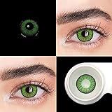 Bio-essence Pack Lentillas Cosplay de Hidrogel blandas 1 par Lentes de contacto color verde sin graduación. Duración: 12 meses. Incluye de regalo estuche y 10ml de solución. Color Vka Verde