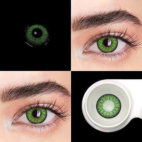 Bio-essence Pack Lentillas Cosplay de Hidrogel blandas 1 par Lentes de contacto color verde sin graduación. Duración: 12 meses. Incluye de regalo estuche y 10ml de solución. Color Vka Verde