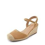 DREAM PAIRS Alpargatas Cuña Mujer Sandalias Mujer Zapatos de Tacón Alta Clásicos de Punta Redonda con Hebillas y Tiras Verano Caqui SDPW2345W-E Talla 38 (EUR)