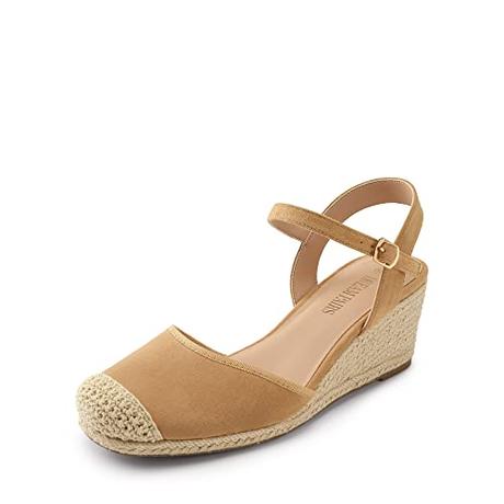 DREAM PAIRS Alpargatas Cuña Mujer Sandalias Mujer Zapatos de Tacón Alta Clásicos de Punta Redonda con Hebillas y Tiras Verano Caqui SDPW2345W-E Talla 38 (EUR)