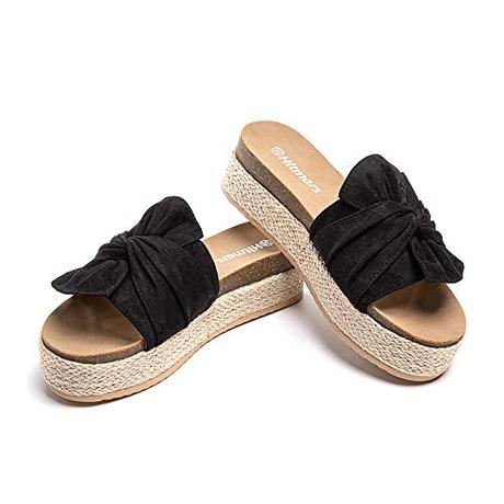 Hitmars Sandalias Plataforma Mujer Verano Alpargatas Mules Cuña Punta Abierta Zapatillas de Tacón Playa Comodas Zapatos Vestir Slip On Negro 39 EU